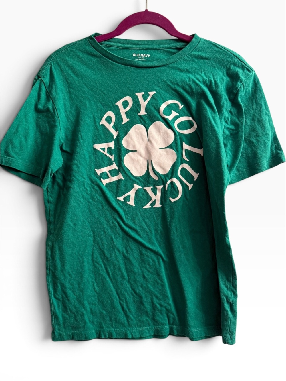 Old Navy Green 'Happy Go Lucky' Graphic T-Shirt XXL